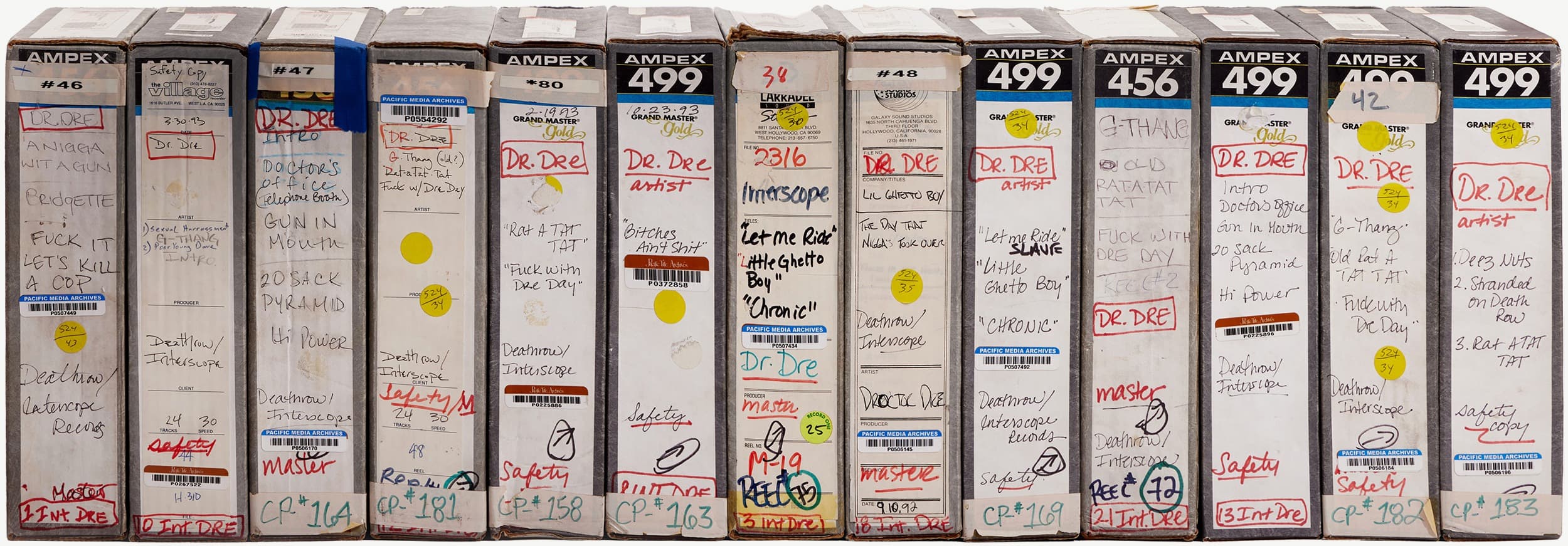 Original Ampex master tape boxes from The Chronic sessions