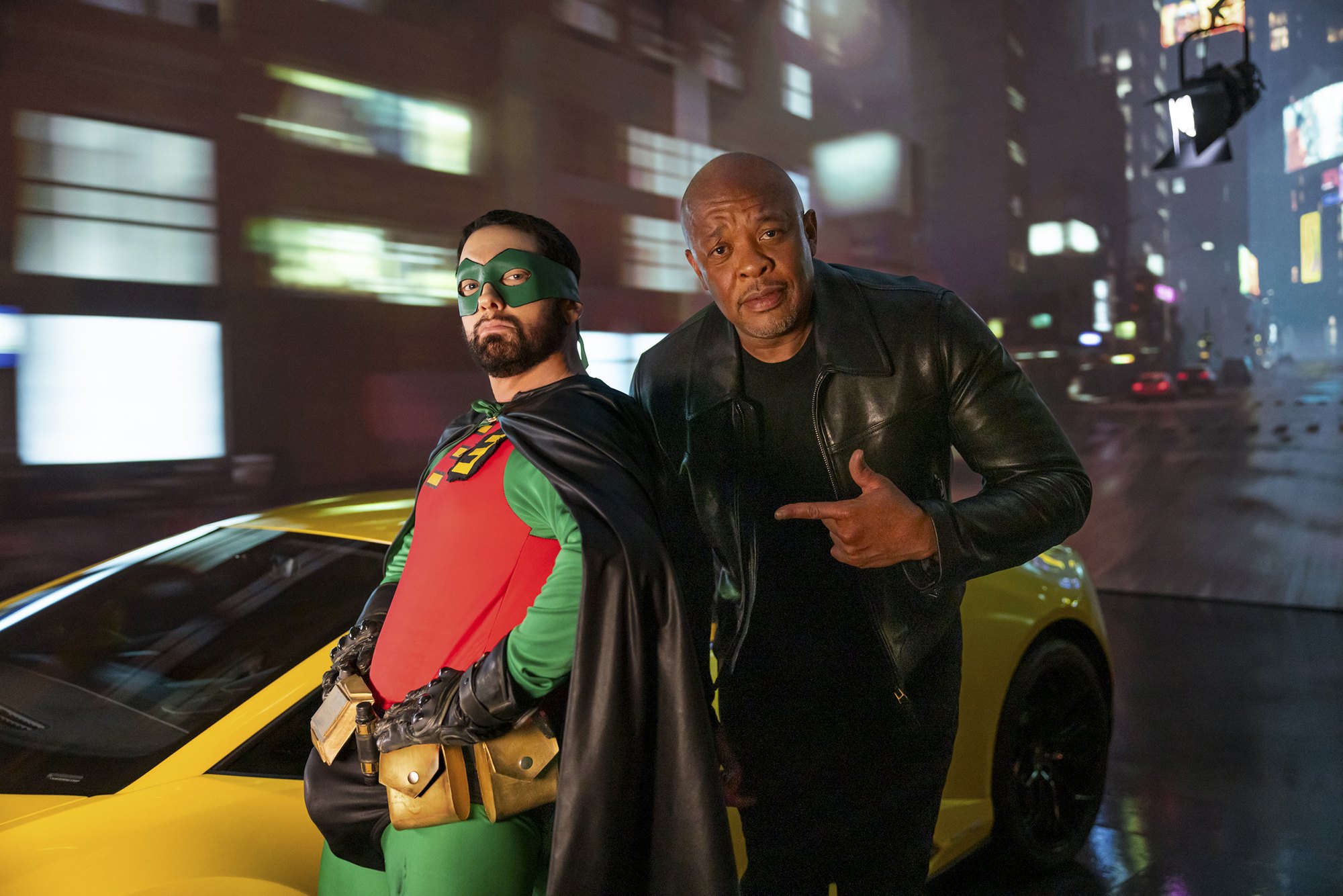 Eminem and Dr. Dre on the Houdini video set