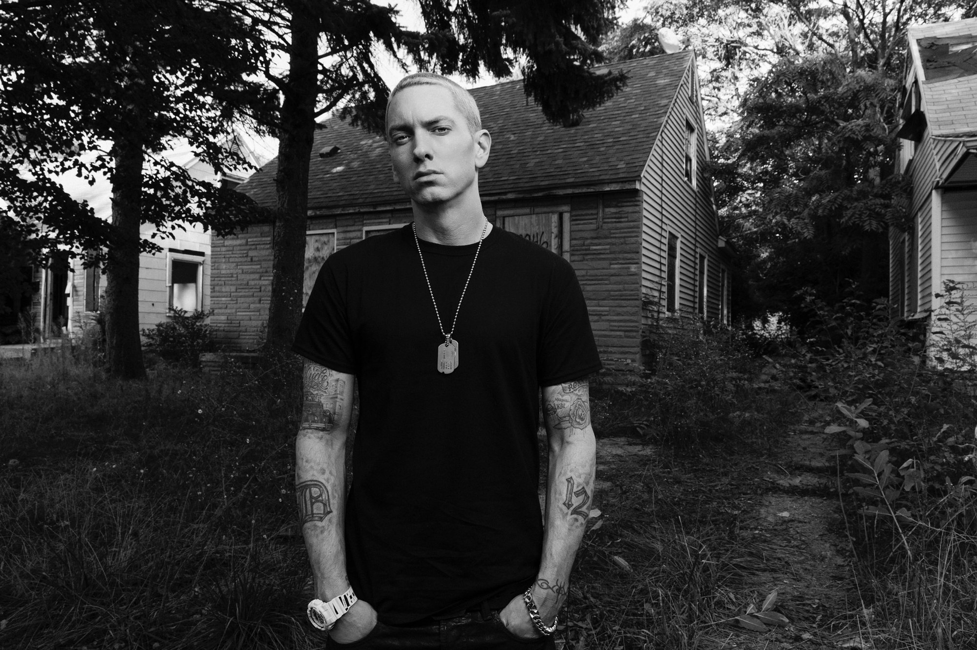Eminem outside the Marshall Mathers LP 2 house