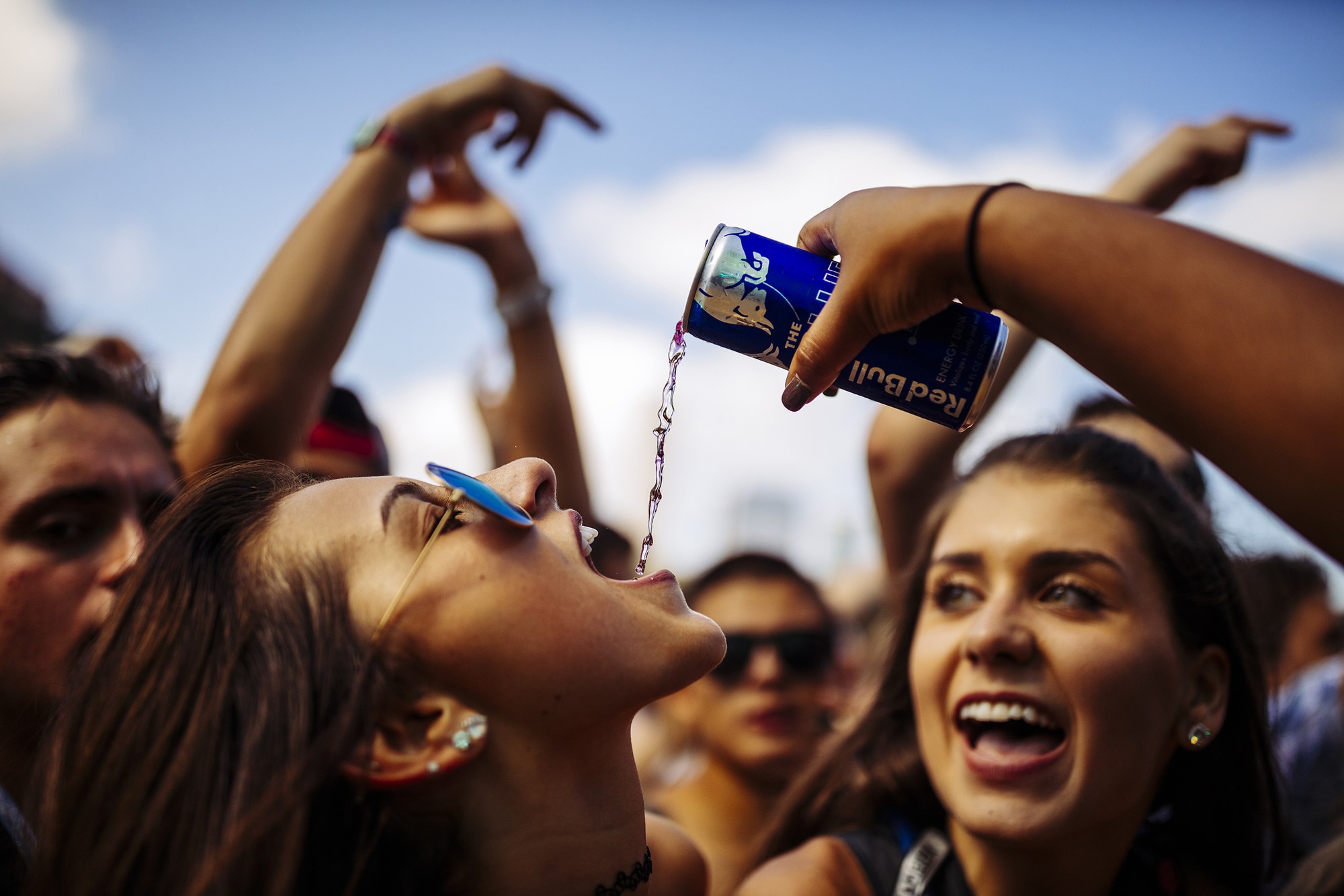A Red Bull poured into the crowd at Lollapalooza