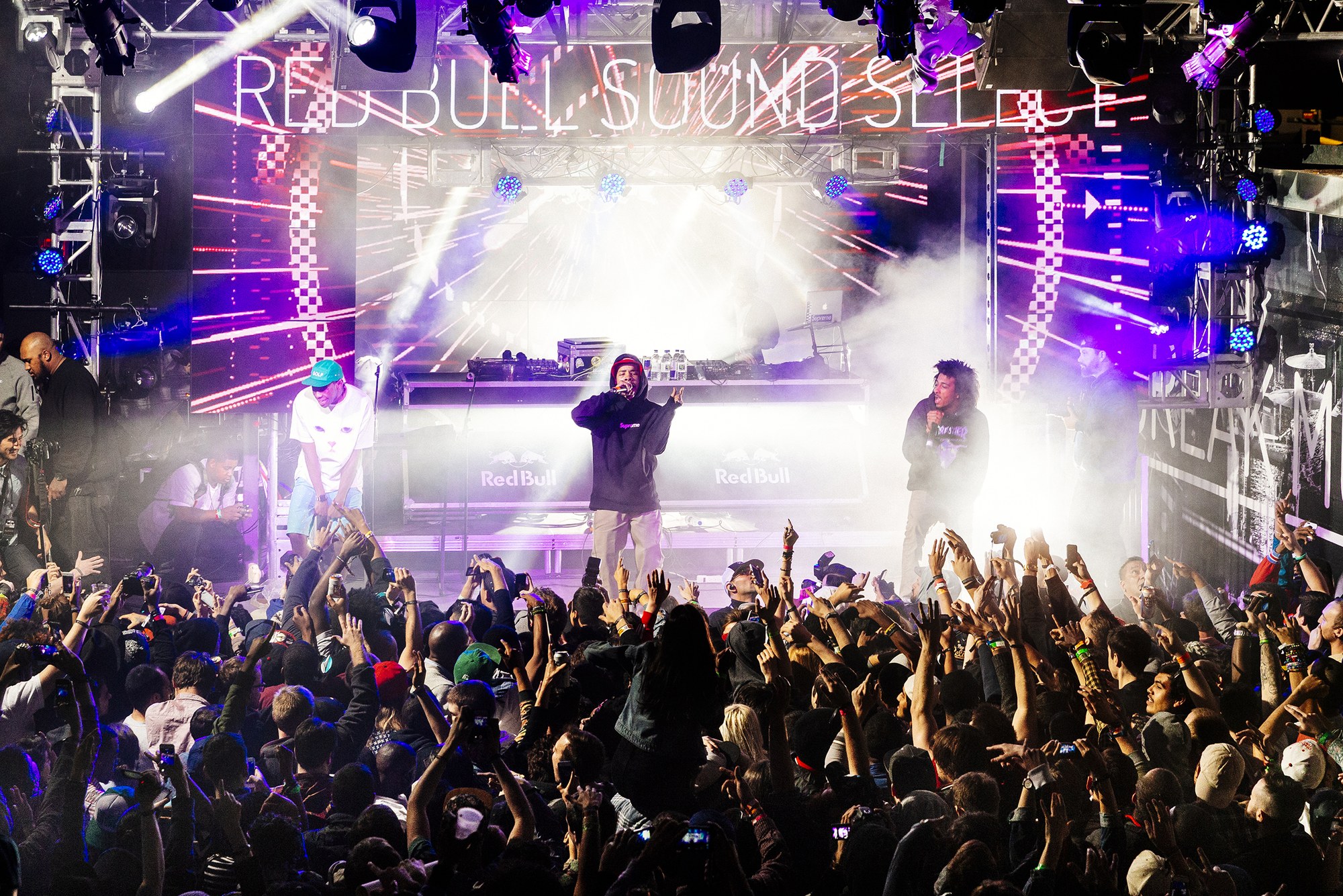 Odd Future on stage over the crowd at Red Bull Sound Select